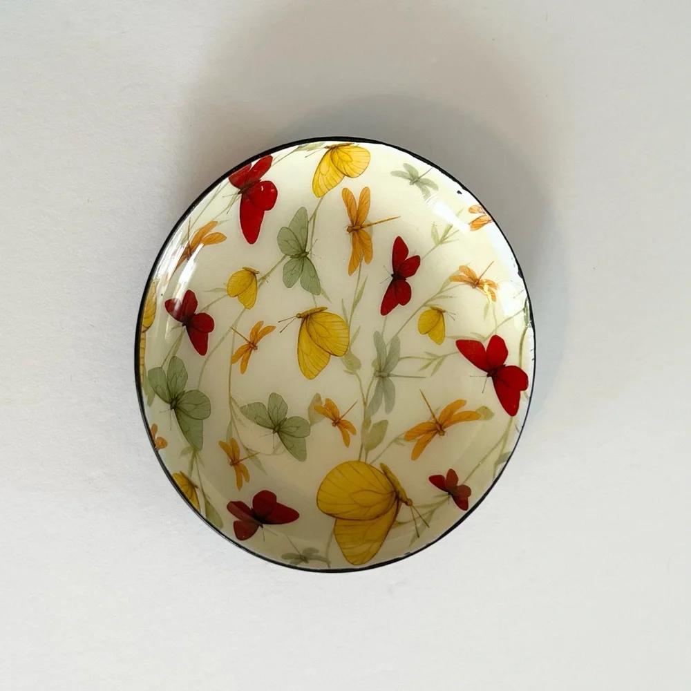Butterfly Dragonflies Small Metal Trinket Dish Decor Approximately 4”
